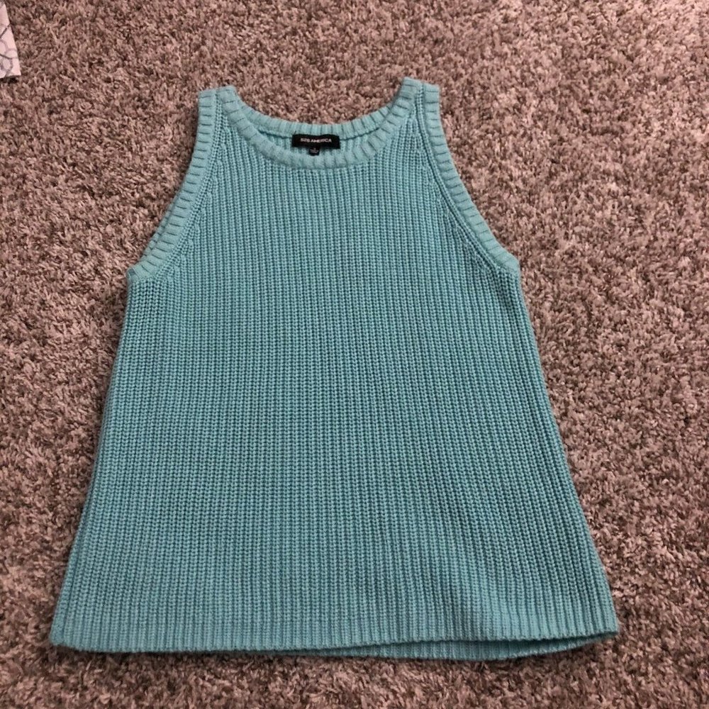 525 America Light Blue Aqua Ribbed Cable Knit Sweater Vest size Small 1754